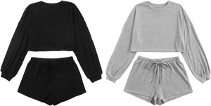 Waffle Cropped Pajama Set