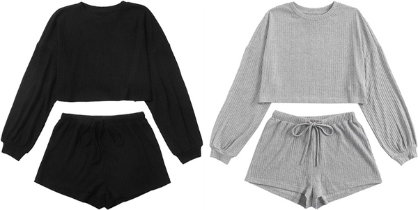 Waffle Cropped Pajama Set